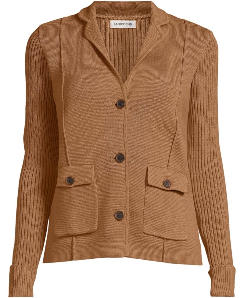 Women's Plus Size Drifter Ribbed Collared Blazer Sweater