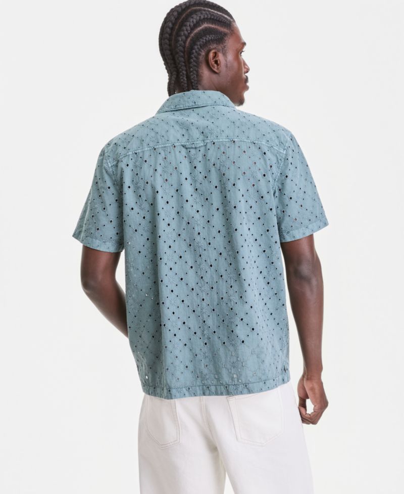 Men's Cotton Eyelet Garment-Dyed Short-Sleeve Camp Shirt