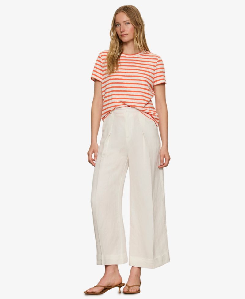 Petite Striped Crewneck Textured T-Shirt