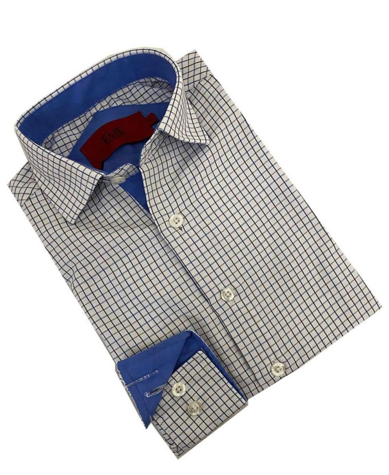 Little Boys Navy Plaid Short Sleeve Slim Fit Shirt