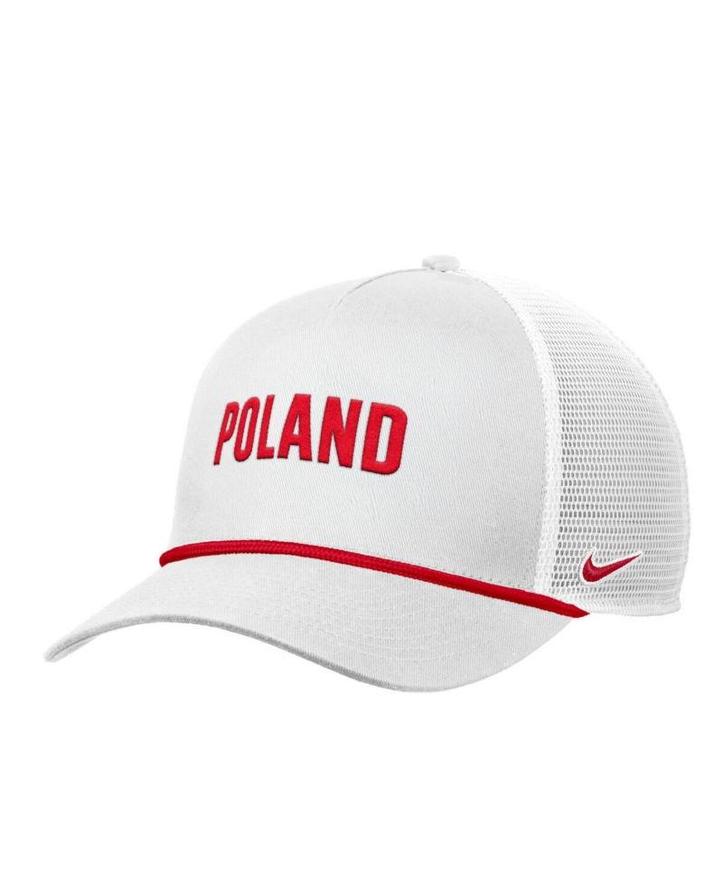 Men's White Poland National Team Rise Rope Trucker A-Frame Adjustable Hat