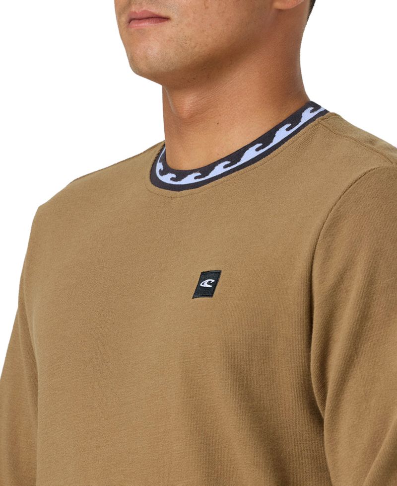 Men's Wave Cult Bennett Long-Sleeve Crewneck Jacquard Wave-Pattern T-Shirt