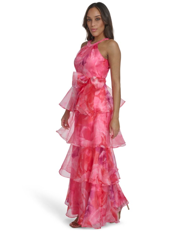 Petite Organza Halter Neck Tiered Skirt Gown