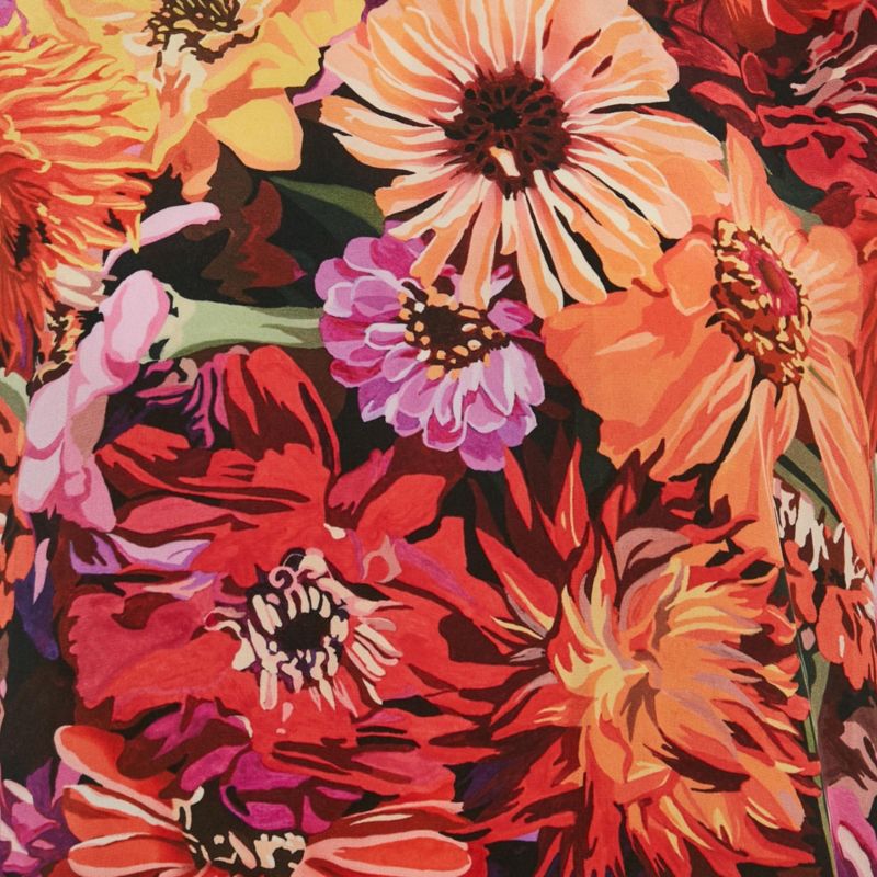 Women's Red Poppy Print Silk Long Sleeve Blouse