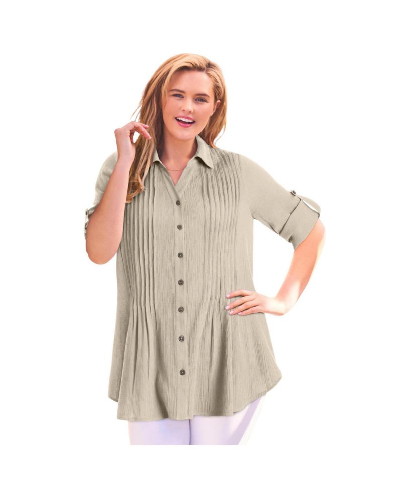 Women's Within Pintucked Button Down Gauze Shirt