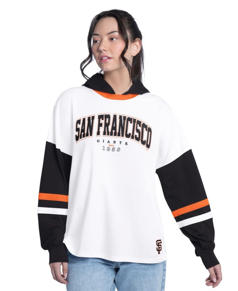 Women's White/Black San Francisco Giants Key Player Oversized Hooded Long Sleeve T-Shirt