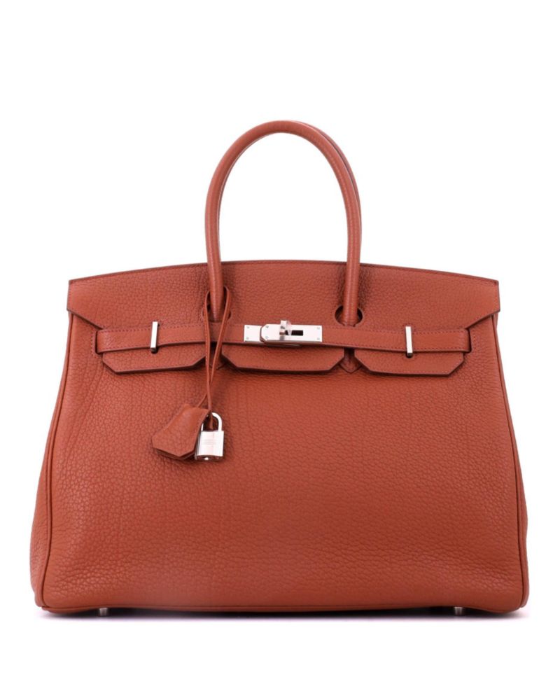 Birkin 35 Handbag Brown Fjord with Palladium Hardware