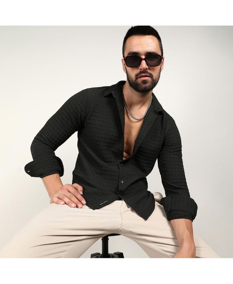 Men's Midnight Black Embossed Graph Check Shirt