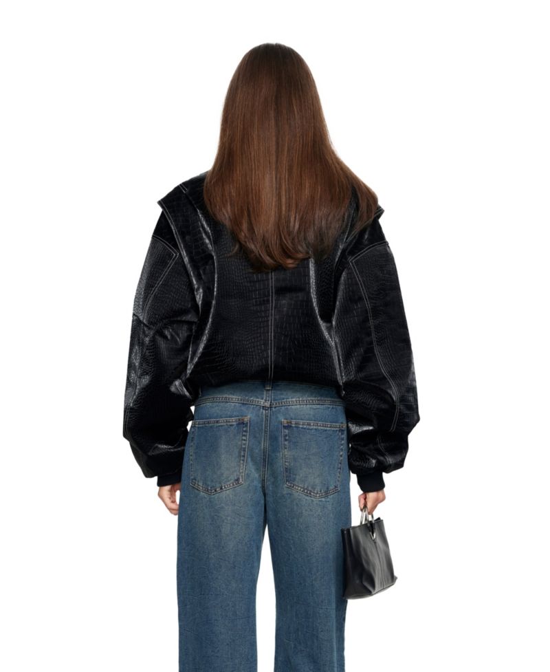 Women's Vista Cropped Croc-Embossed Bomber Jacket