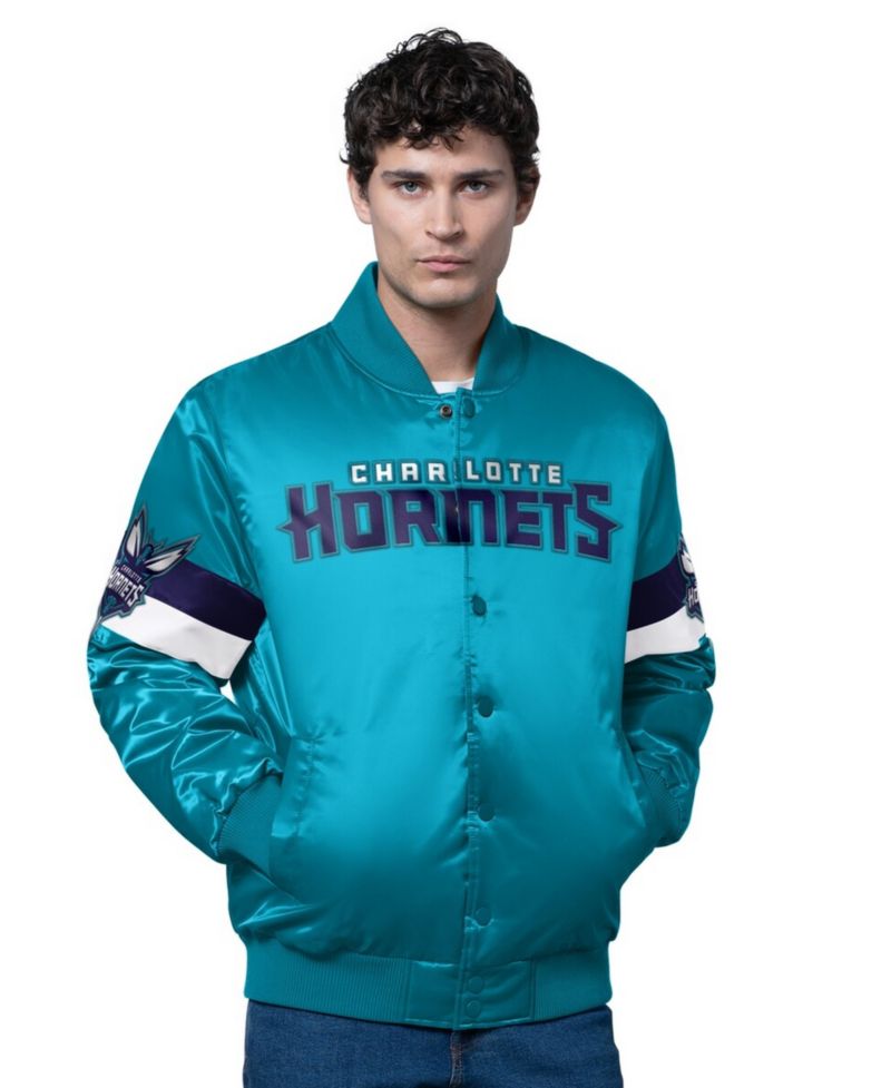 Men's Teal Charlotte Hornets Triple Option Varsity Full-Snap Satin Jacket