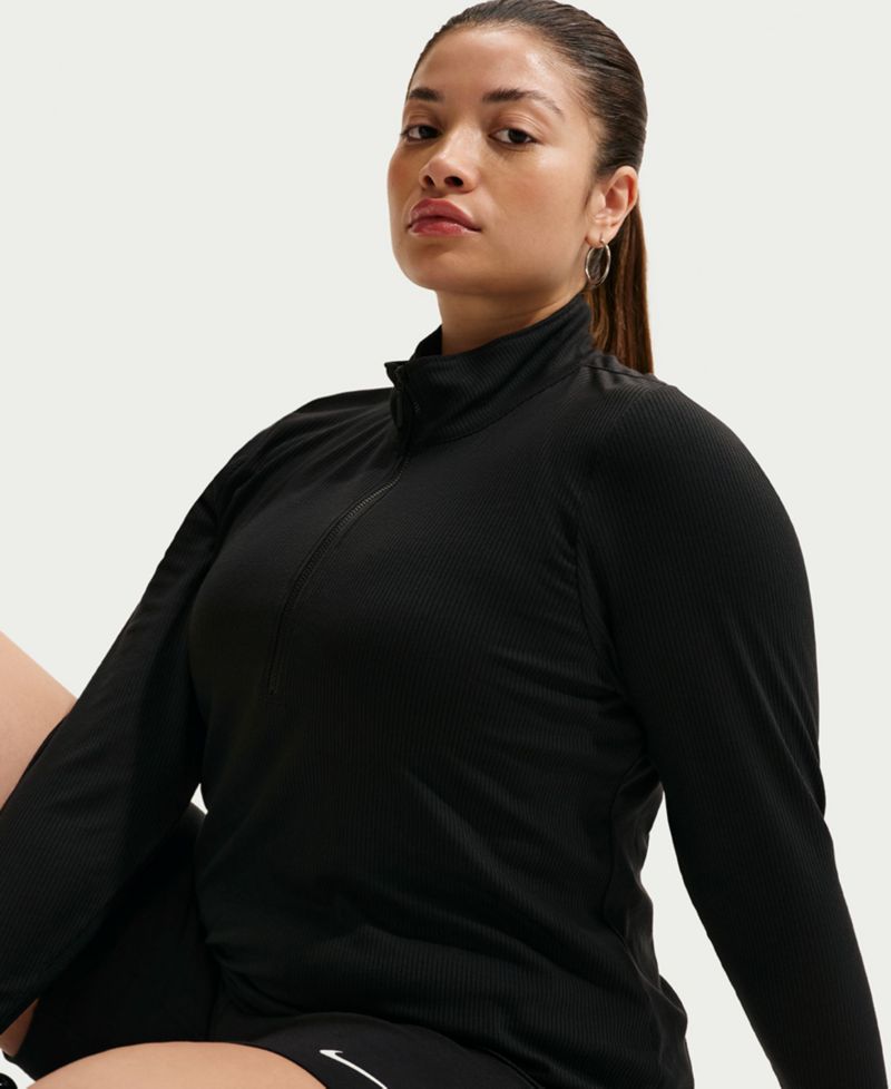 Plus Sportswear Ribbed Quarter-Zip Long-Sleeve Top
