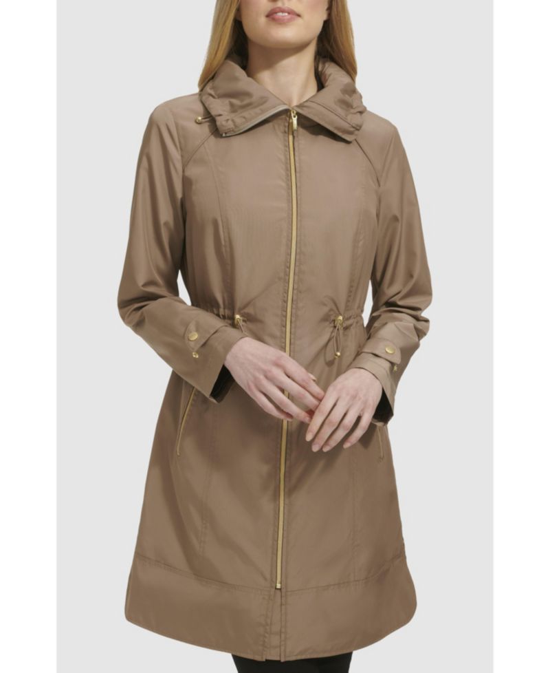 Women's 36" Travel Packable Rain Jacket with Gold Trim