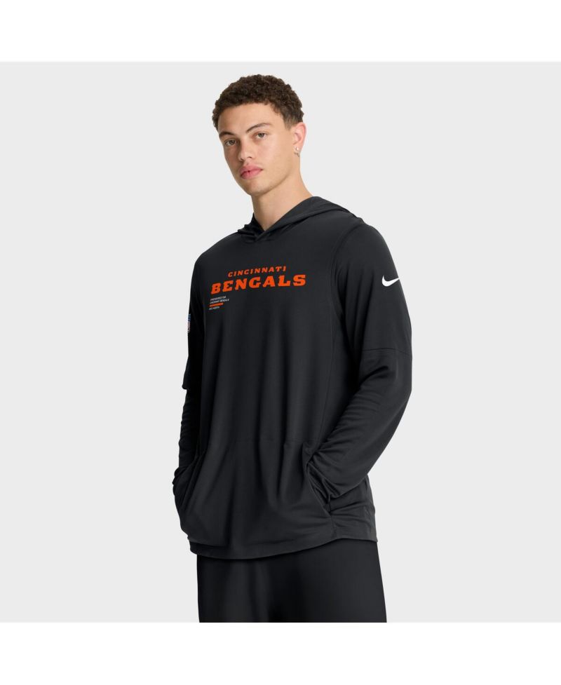 Men's Black Cincinnati Bengals Sideline Pure Fury Performance Long Sleeve Hoodie T-Shirt