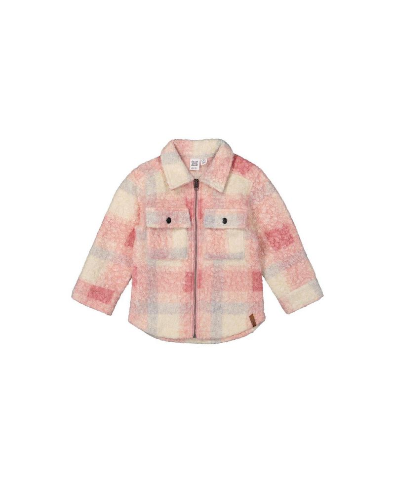 Big Girls Zipped Plaid Overshirt with Chest Pockets
