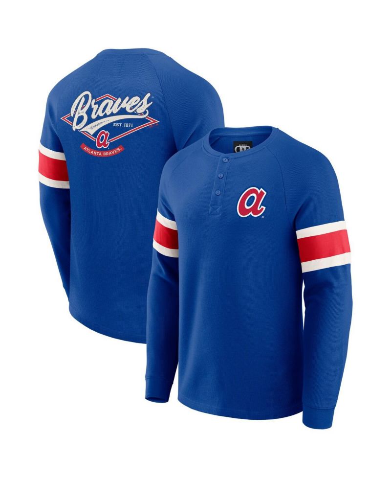 Darius Rucker Collection By Men's Royal Atlanta Braves Waffle-Knit Raglan Long Sleeve Henley T-Shirt