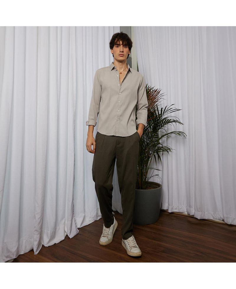 Men's Ecru Beige Vertical Tactile Shirt