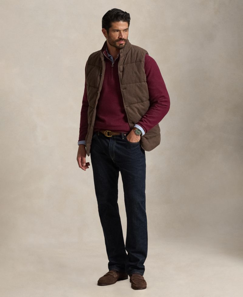 Men's Mesh-Knit Quarter-Zip Cotton Sweater