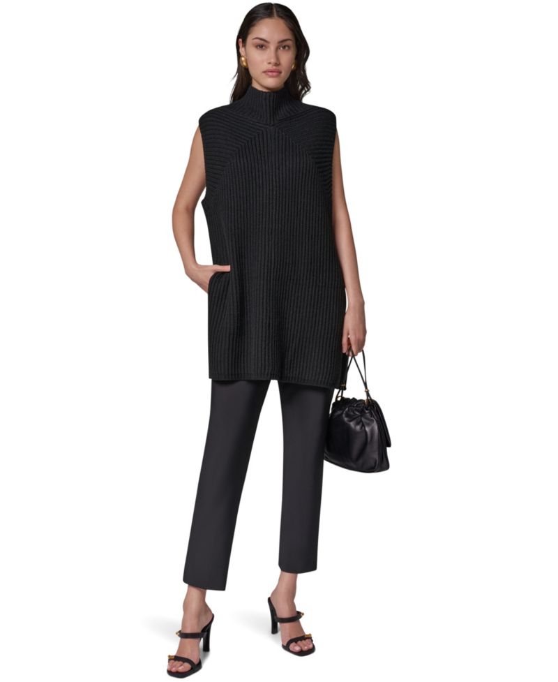Women's Mock-Neck Sleeveless Ribbed Sweater Tunic