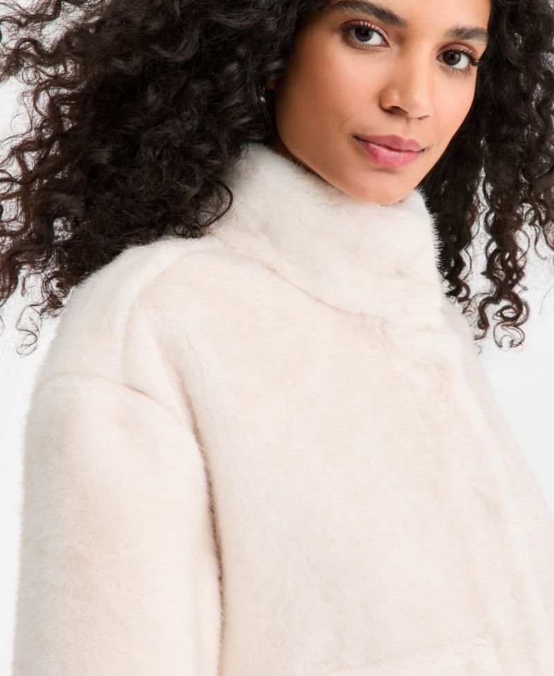 Women's Woven Solid Faux-Fur Bomber Jacket