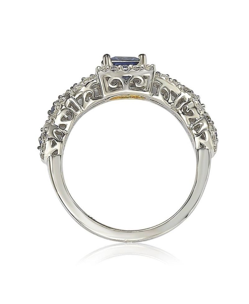 Suzy Levian Sterling Assher Cut Sapphire and Created Sapphire Proposal Ring