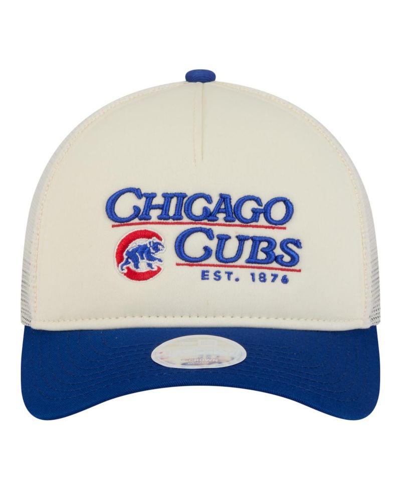 Women's Light Beige/Royal Chicago Cubs Retro 9FORTY M-Crown A-Frame Trucker Adjustable Hat