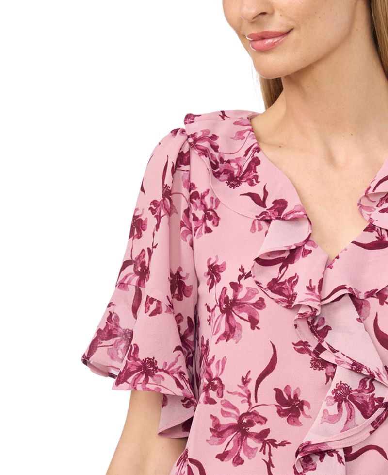 Women's V-Neck Short-Flutter Sleeve Blouse