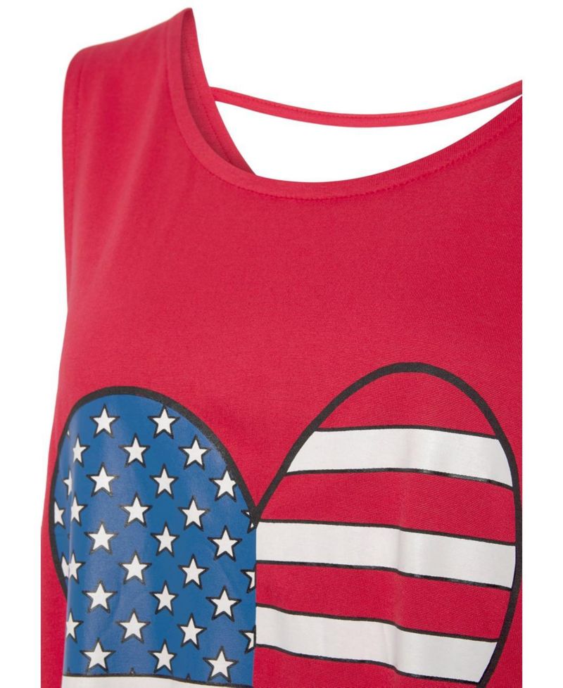 Women's Viscose Graphic Print American Flag Tank Cutout Sleeveless Top
