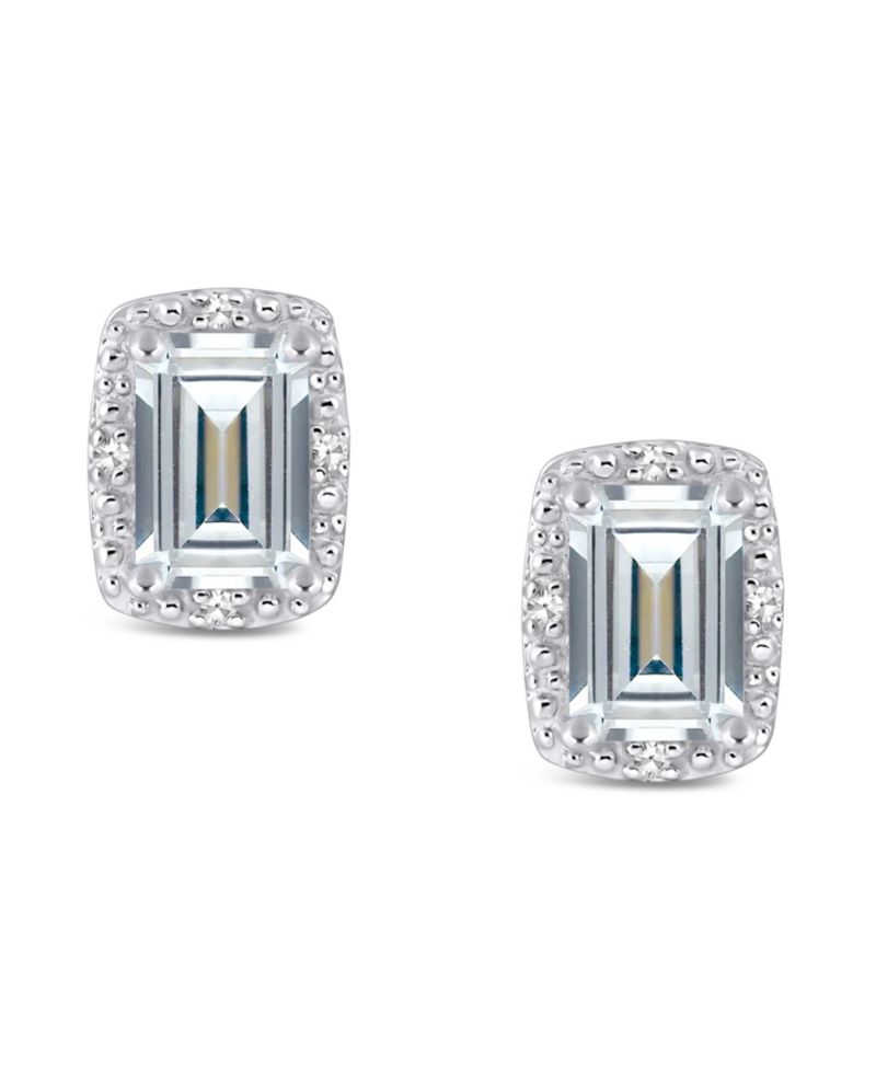 Gemstone and Diamond Accent Stud Earrings in Sterling Silver