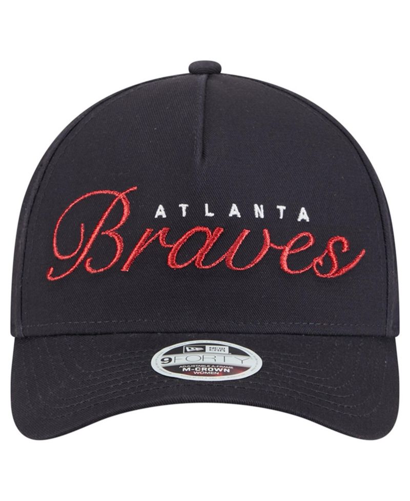 Women's Navy Atlanta Braves Metallic A-Frame 9FORTY Adjustable Hat