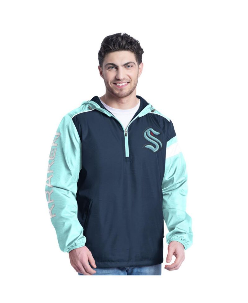 Men's Deep Sea Blue/Light Blue Seattle Kraken Lateral Half-Zip Hoodie Jacket