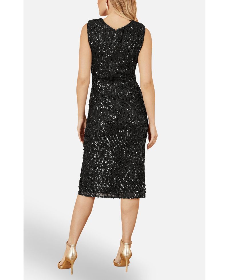 Women's Sequin Fitted Wrap Dress With Split Hem