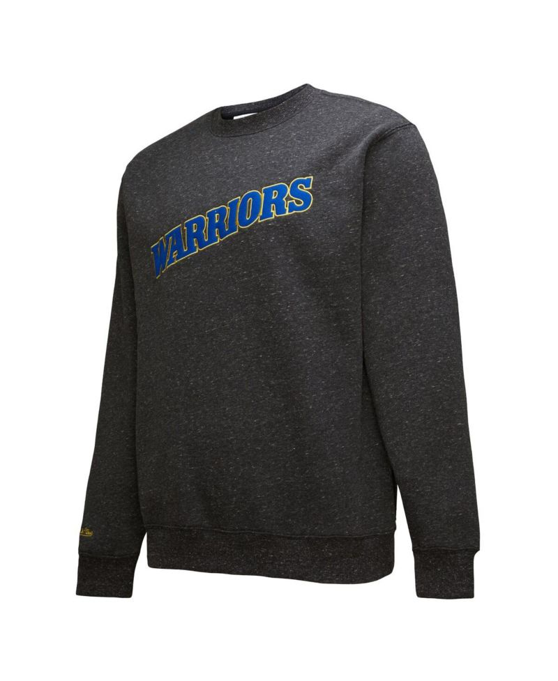 Men's Black Golden State Warriors Black Out Collection Snow Washed Vintage Logo Pullover Sweatshirt