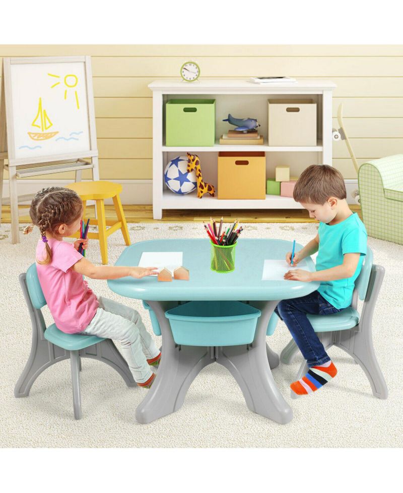 Kids In/Outdoor Plastic Storage Play Table & Chair Set, 3-Piece