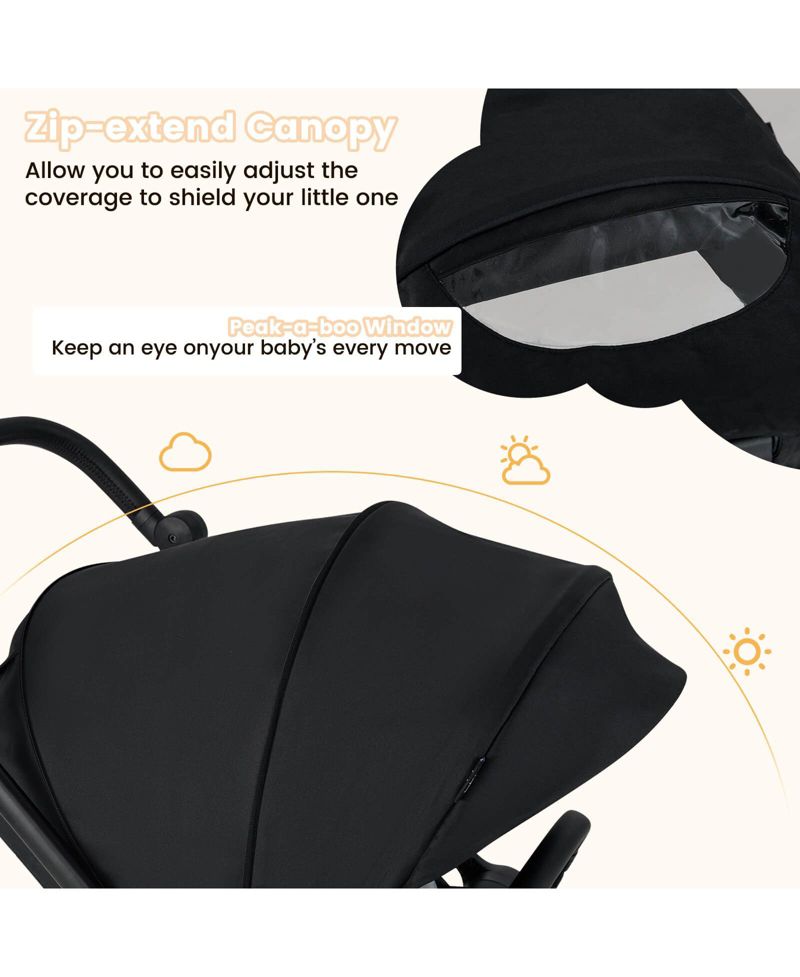 Baby Stroller Foldable Infant Pram with Reclining Backrest Handle