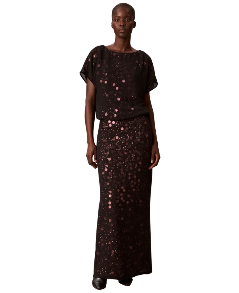 Women's Sequin Sheer Boat-Neck Blouse