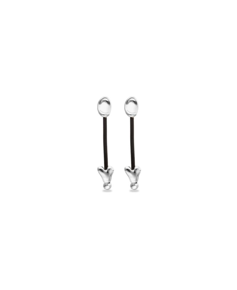 Leather And Sterling Silver Plated Long Earrings with Hearts