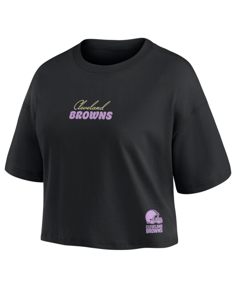 Women's Cleveland Browns Shedeur Sanders Cropped Relaxed-Fit T-Shirt