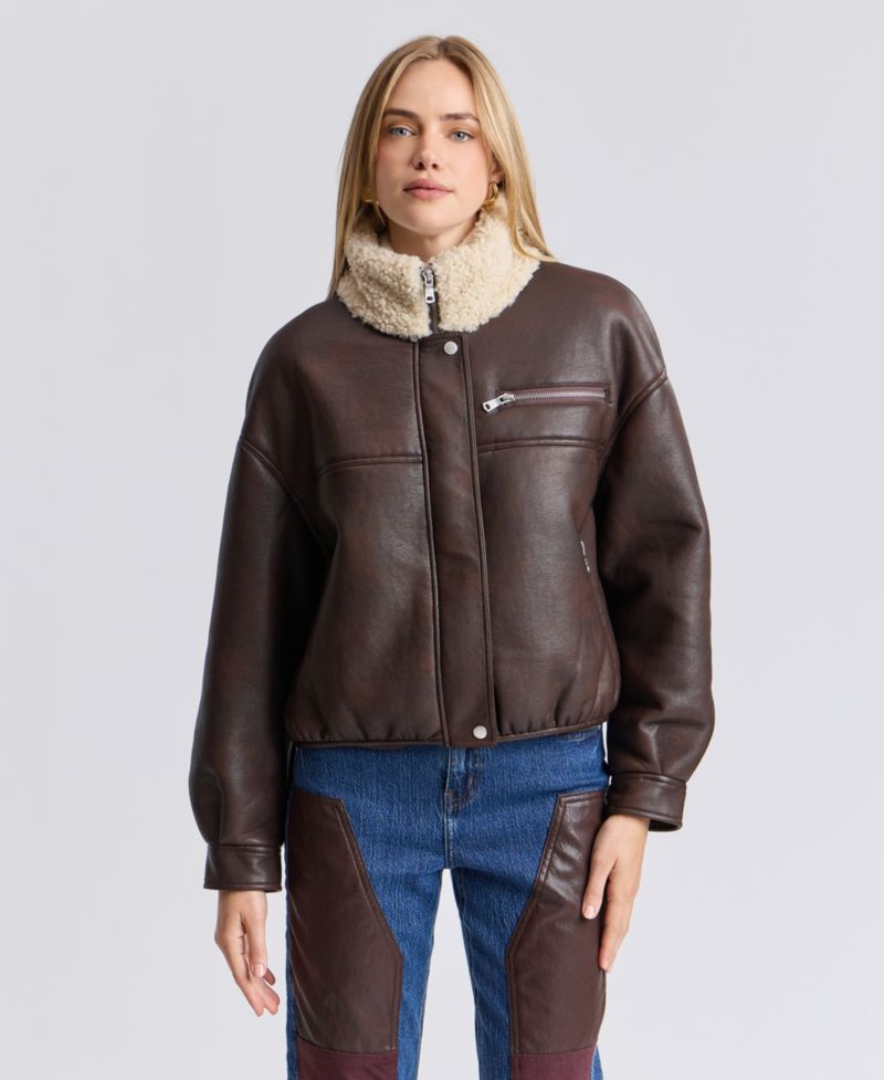 Women's Faux Shearling Oversized-Fit Bomber Jacket