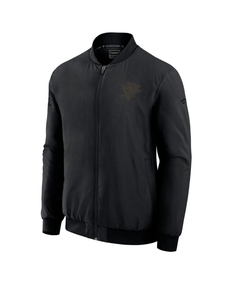 Men's Black Pittsburgh Penguins Authentic Pro Road Lightweight Full-Zip Bomber Jacket