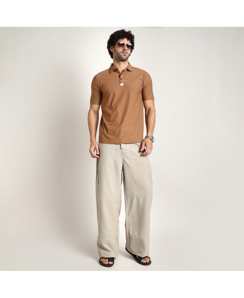 Men's Sepia Brown Seamless Waffle Polo T-Shirt