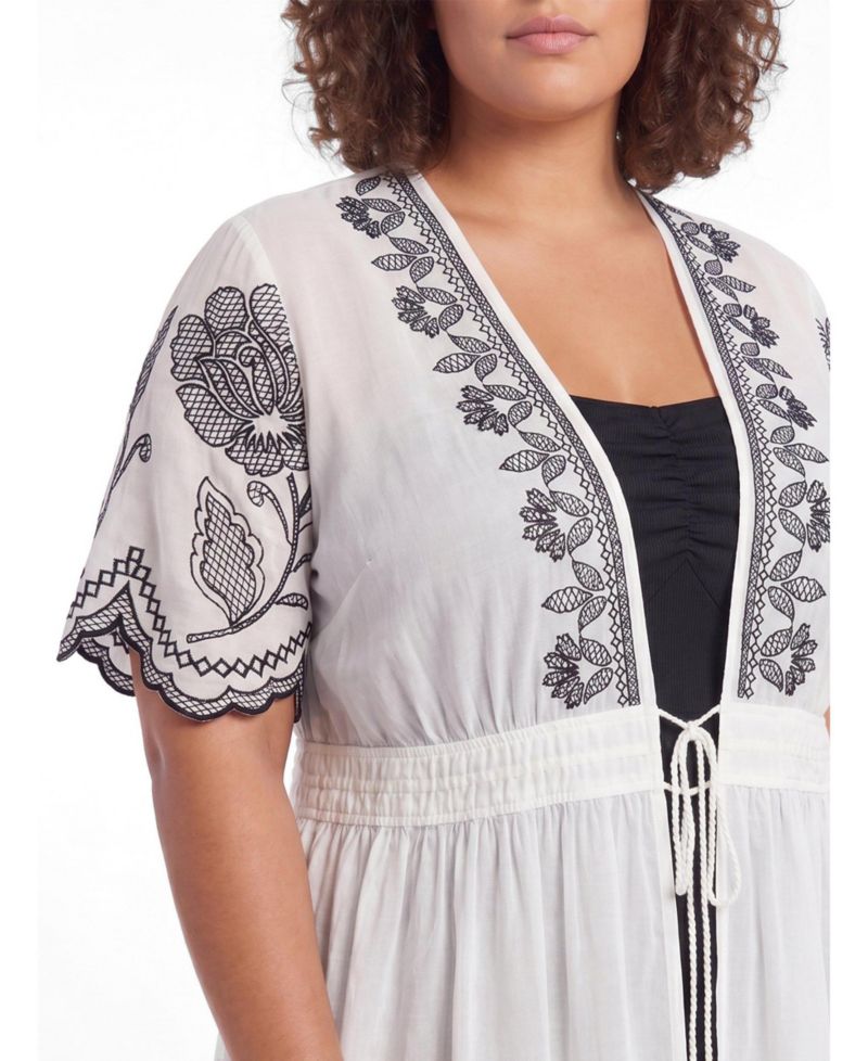 Plus Size Floral Embroidered Maxi Kimono