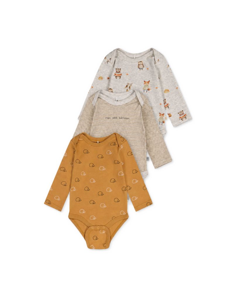 Baby Boy 3M-24M Three Pack Cotton Onesie Brown Printed Hedgehogs