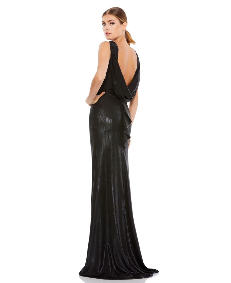 Women's Metallic Cowl Back Column Gown