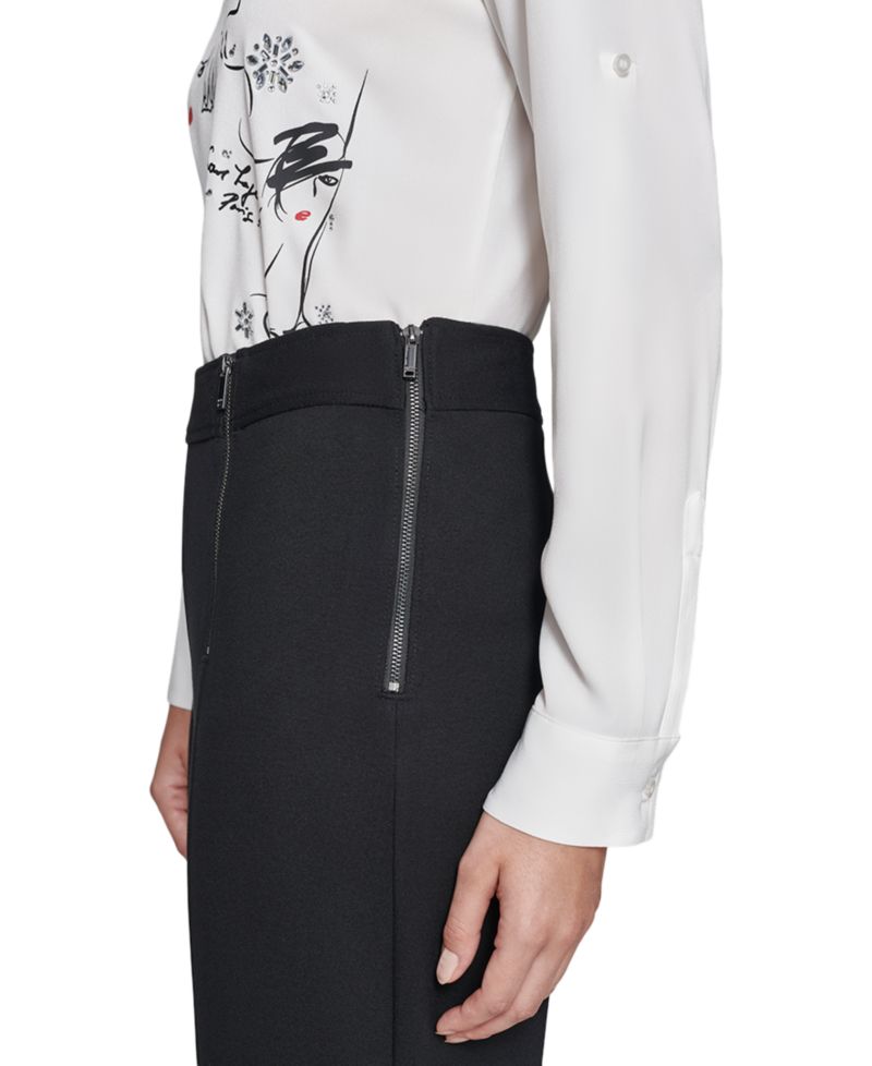 Faux-Zipper Mid-Rise Straight-Leg Ponte Pants