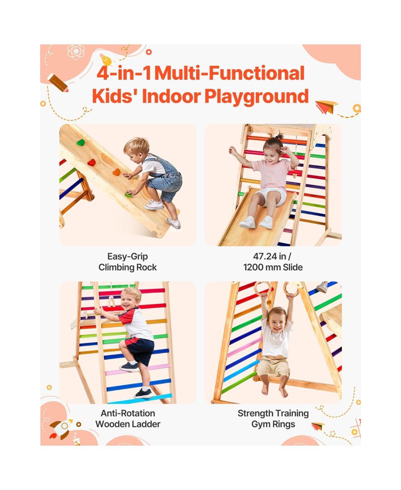 Ages 2-6 4-in-1 Wooden Indoor Jungle Gym
