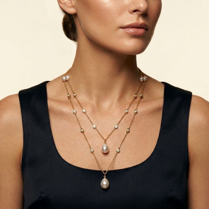 Sterling Silver 14K Gold Plated Freshwater Pearl Layered Necklace