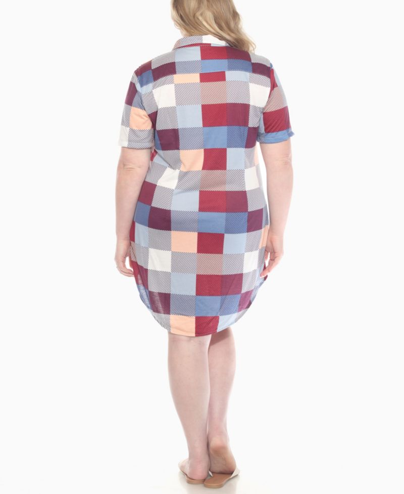 Plus Size Short Sleeve Plaid Button-Down Shirt Dress