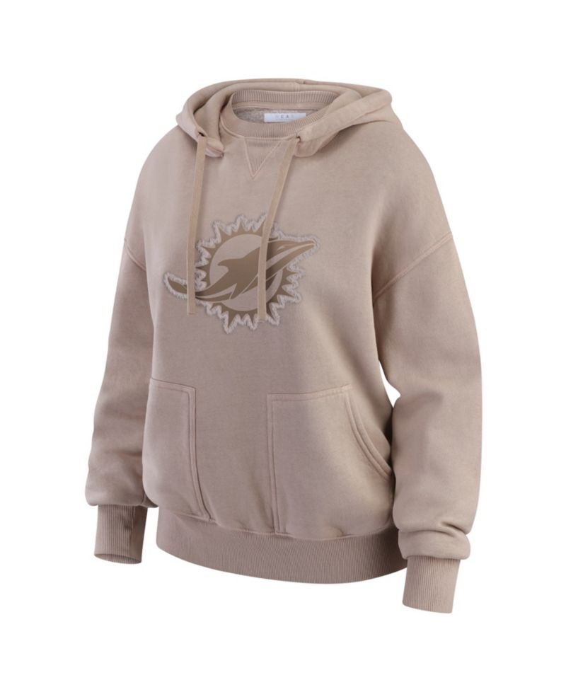 Women's Tan Miami Dolphins Washed Pullover Crewdie
