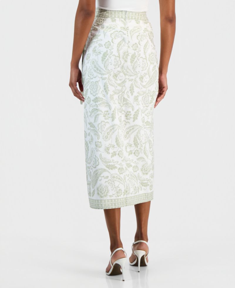 Women's Paisley-Print Faux-Wrap Midi Skirt