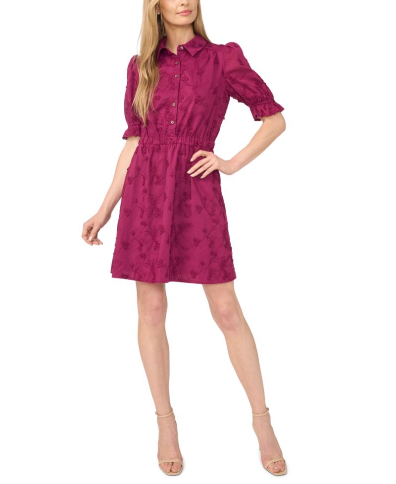 Women's Short-Sleeve Mini Shirt Dress with Elastic Waist